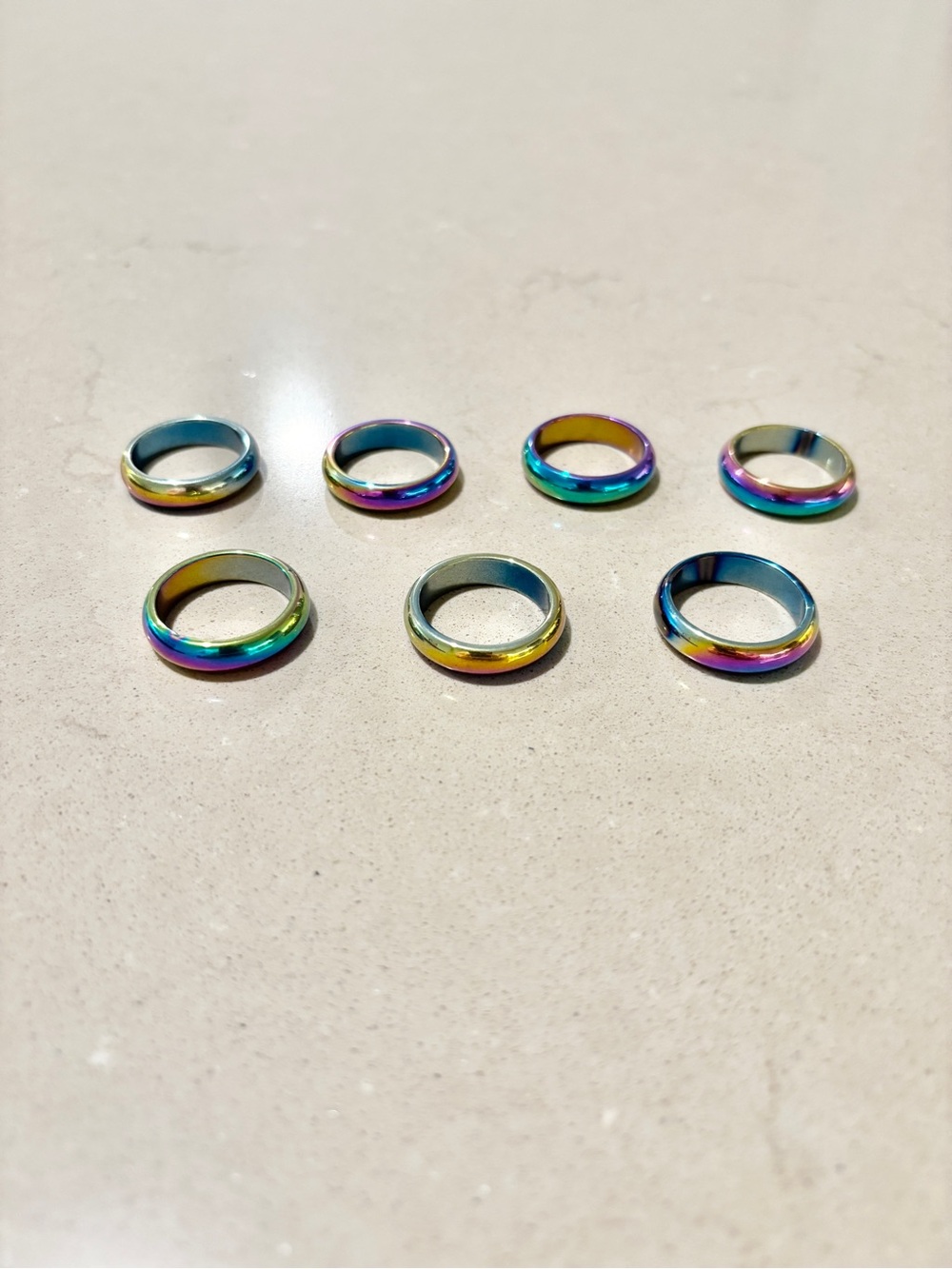 7 Pc Rainbow Iridescent Band Ring Bundle Lot Size 10.5 Colorful Y2K Jewelry